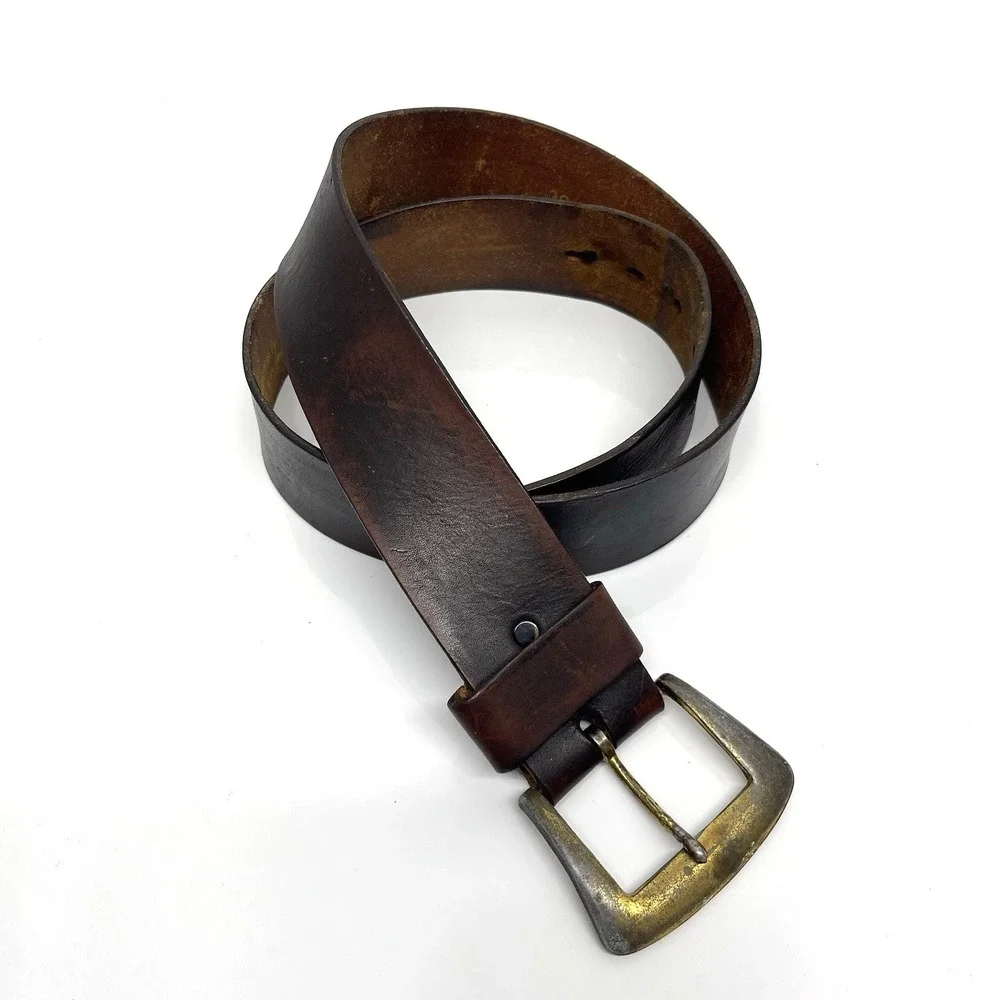 Vtg 60s Shinola Men's 38 Belt Glove Cowhide Leather Thick Brown A9544 Distressed